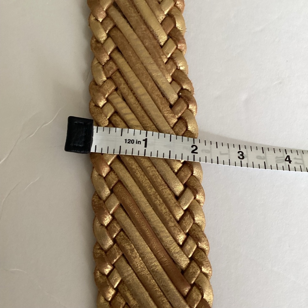 Linea Pelle Belt Small Gold Leather Braided Wide Statement - Picture 6 of 9